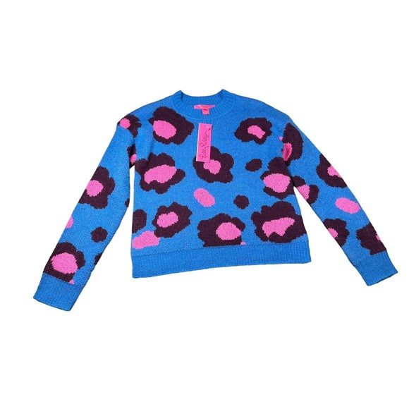 NEW! Lilly Pulitzer Ferrara Sweater Growl and Prowl Jacquard Blue Pink‎ SZ XXS - Picture 2 of 8